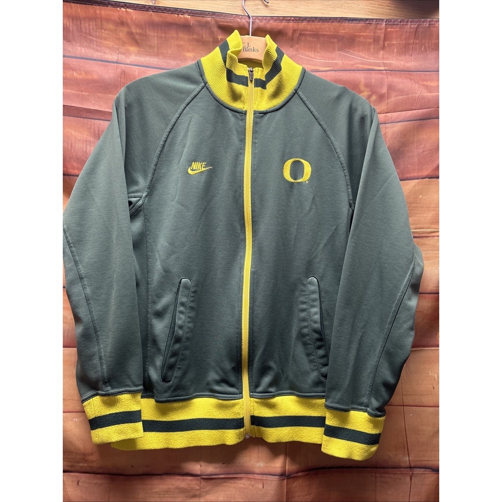Vintage Nike Team Oregon Ducks Fleece Jacket Green Yellow Full Zip Mens Size L